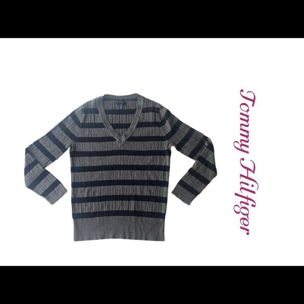Tommy Hilfiger Striped V-Neck Sweater Sz XL